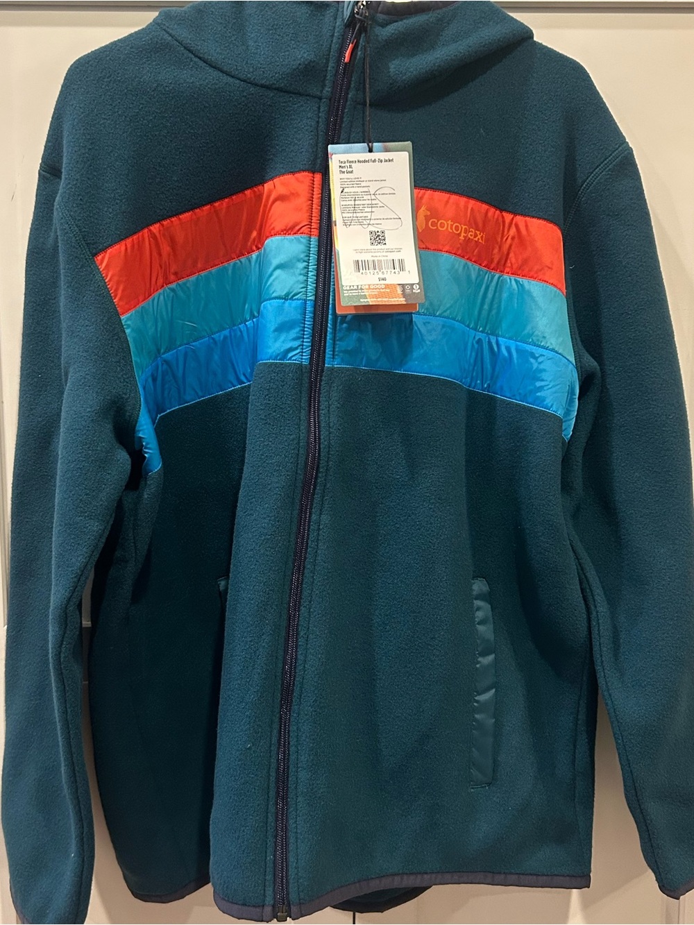 Cotopaxi Teca Fleece Hooded full-Zip Jacket the goat striped men’s XL with logo